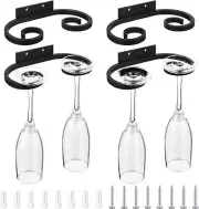 Wall Mounted Wine Glass Rack Stemware Glasses Holder 6.77 Inch, black