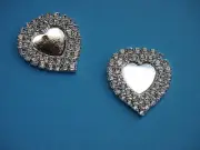 2 x Heart Shape Diamonte / Flat Back / Wedding / Shoe / bouquet / embellishment