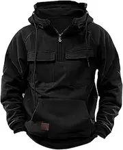 [Ctreela] Men's Tactical Hooded Quarter Zip Cargo Pullover Hoodies Workout Outdoor Military Training Adventure Winter Jackets