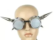 Steampunk Motorcycle Flying Goggles 3" Silver Spike Vintage Pilot Biker EMO