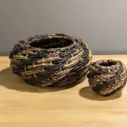 Set of 2 Banana Leaf Planter or storage Baskets - Natural & Gray