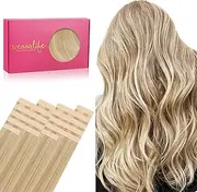WENNALIFE Tape in Hair Extensions Human Hair, 50cm 20pcs 50g 60cm 24 inch Light Blonde Highlighted Golden Blonde Remy Hair Extensions Straight Human Hair Tape in Extensions Skin Weft Tape Extensions Human Hair
