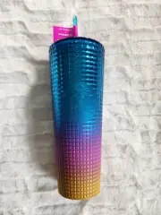 New Starbucks 2023 Tim Singleton Tumbler Soft Pride Rainbow Ombre Grid Cup Venti