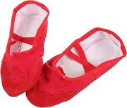 [NOLITOY] 1 Pair Shiny PU Ballet Shoes for Adults Elastic Band Dance Footwear Non Slip Gym Shoes Soft Sole for Yoga Modern Dance and Gymnastics Red