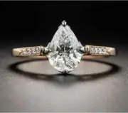 Art Deco Style Lab-Created Diamond Pear Cut Ring Present Her 14K White Gold FN