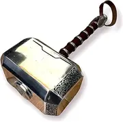 Aluminium Metal Thor Hammer Role Play Costume Accessory Halloween Prop Cosplay Collector Cool Birthdays Xmas Gifts, Silver and Brown