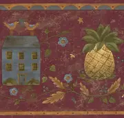 PRIMATIVE FOLK ART PINEAPPLE WALLPAPER BORDER 245B57456