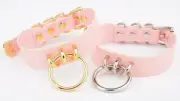 Bdsm Pink Faux Leather Silver Gold O Ring Kitten Submissive Collar leather,silve