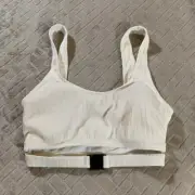 Primark Womens Small Sports Bra White Rib Knit Padded Pull Over Athletic Running
