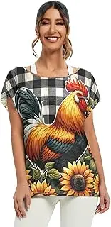 [RPLIFE] Rooster Sunflowers White Black Buffalo Plaid Woman Blouses Tops Blouse Loose Plus Size Date Night Shirt