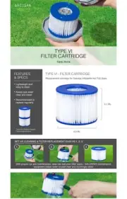 Bestway SaluSpa VI Pool Filter Cartridge 2 Pack for Inflatable Hot Tub