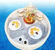 Floating Serving Trays Table Bar Round, 80cm Pool Rattan Floating Breakfast Tray with Handles, Swimming Pool Floats for Adults Sandbars, Spas, Bath, Parties, Pool Serving Drinks, Brunch (Color : Brow