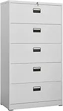 Modern Office Cabinet with 5 Drawers, 1 Lockable/Keys, Storage Drawer Chest, File Cabinet for Storing Files and Other Office Supplies, 90 x 46 x 164 cm, Steel