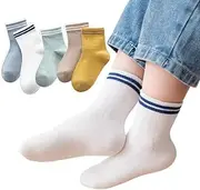 [XIJEQOW] Children's Socks 5 Pairs Thin Plain Mesh Socks Medium Socks Breathable and Sweat-Absorbing Children's Socks Suitable for 1-3 Years Old Babies