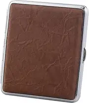 [Lorxilar] Leather Cigarette Case Box Metal Cigarette Case Holder, One-Hand Operate Cigarette Case for Men and Women,One Size,Brown