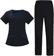 [yuksok] Women Scrubs Set Nurse Work Uniform Durable Breathable Stylish with Reinforced Stitching Short Sleeves Scrub Top and Trousers