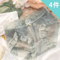 在飛比找momo購物網優惠-【enac 依奈川】4件組 ☆ 甜美半透蕾絲內褲/女內褲/無