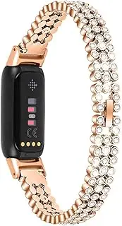 Mtozon Bling Bands Compatible with Fitbit Luxe, Replacement Metal Straps Luxurious Dressy Wristband for Women, Silver Black Rose Gold