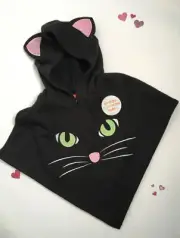 TODDLER ~ BABY CAT HOODED CAPE PONCHO Halloween Glows In Dark 2T-3T & 12-18M New