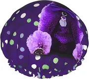 Purple Poodle Polka Dots Print Various Activities Shower Cap Reusable Soft And Lightweight Bath Hair Cap Long Hair