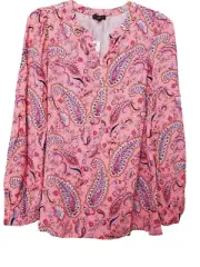 Talbots Pink Paisley Rayon Henley Neck Long Sleeve Blouse Size XS NWT