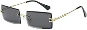 [Winnfy] Rimless Rectangle Sunglasses Women Men Shades Designer Gradient UV400 Sun Glasses Retro Frameless Sunglasses