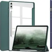 NINKI Compatible Leather Samsung Galaxy Tab S9 Plus Case/Galaxy S9 FE Plus Case with Pencil Holder,(Stand + Auto Sleep/Wake) Slim Shockproof Transparent Back Stand Case for Galaxy Tab S9+ Case Green