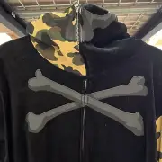 BAPE × MASTERMIND JAPAN A Bathing Ape VELVET FULL ZIP HOODIE XXL Black Camo