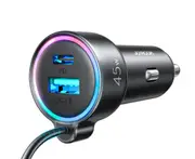 3 Ports Car Charger USB Type C 45W Car Charger with 1.5m Extension Cable QC 3.0 PD 3.0 Fast Charger For Samsung Xiaomi