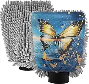 XYMZR Butterfly Sunrise Gold Absorbent Microfiber Car Wash Mitt, Funny Cute Anime Scratch Free for Cars Cleaning, Home Cleaning Mitts, 2 Pack, 10.24” L x 7.09” W