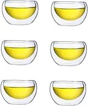 PEPLAYTAL 6 PCS Double Wall Glass Teacups Set Thermal Insulated Drinking Glasses Borosilicate Cups for Safe Handling Elegant Design for Tea and Lovers