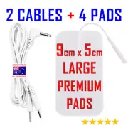TENS EMS ELECTRODE PADS CABLES WIRES LEADS CORDS + 4 LARGE PREMIUM PADS