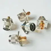 1Pcs N male to SMA male connector flange panel mount 4 Hole RF Coaxial Adapter
