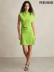 Reiss Green Freya Asymmetric Ruched Mini Dress (AW8911) | $365