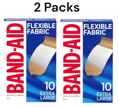 2 PACK EXTRA LARGE BAND-AID BRAND ADHESIVE BANDAGES FLEXIBLE FABRIC 10 CT
