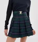 Unique21 plaid pleated mini skirt with gold buckle high rise, Tartan, size 8, s