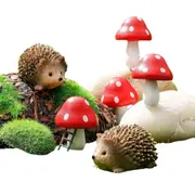 6Pcs Resin Mini Hedgehogs and Mushroom Fairy Garden Accessories Set