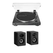 Audio-Technica ATLP60X Turntable Black Bundle with Bluetooth Monitors Pair
