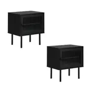 Oikiture 2X Bedside Tables Cabinet Storage Nightstand Glass Door Bedroom Black