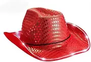 [Surakey] Neon Sparkly Glitter Space Cowboy Hat - Fun Metallic Holographic Party Disco Cowgirl Hat LED Light-Up Men Cowboy Hat