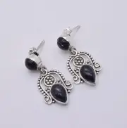 925 Solid Sterling Silver Blue Sunstone Stud Earring-1.5 Inch J467