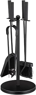 Relaxdays Fireplace Set, 5 Pieces Fire Accessories with Poker, Shovel, Broom, Tongs & Stand, Steel, 50x20x20 cm, Black, 100%