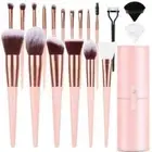NWT Set 17PCs Make Up Brushes Kit with Organizer Travel Case Blending Eyeshadow