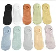 [CHUANGOU] 10 Pairs of Socks with Non-Slip Silicone, Hollow Mesh Breathable Socks, Sports Socks, Running Socks, Padded Short Socks, Girls, Invisible.