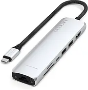 [SATECHI] USB C Hub 7-in-1 Slim Plus, Multiport Adapter with 4K HDMI, 100W USB-C PD Charging, 2 USB-A Ports, Ethernet, microSD/SD Card Readers, for MacBook, Windows and USB Type-C Devices – Silver