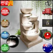 Gardeon 4 Tier Solar Powered Water Fountain with Light - Sand Beige New