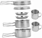 Abaodam 1Set Multi Function Stainless Steel Camping Cookware Set Portable Picnic Pot and Frying Pan with Handles for Outdoor Activities Hiking BBQ and Climbing