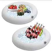 Inflatable Serving salad bar buffet - With Drain New INNOVATIVE VALVE For EASY Inflation/Deflation By Food & Drink Holder For Picnics, Barbeques & Parties – 28" x 22" x 4" 2 Pack (Round)