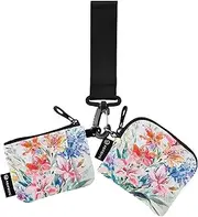 [Caihoyu] Spring Colorful Flowers Bunch Dual Wristlet Wallets for Women Compact Size Card Money Holder with Zipper Pocket for Ladies Girls 2 Packs, Multicolor, 4.13"(L) x 3.5"(W), Travel Accessory