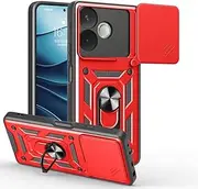 Ezydigitals Case for Oppo A5 Pro 5G CamShield Lens Protection Ring Kickstand Case + Screen Protector - Red